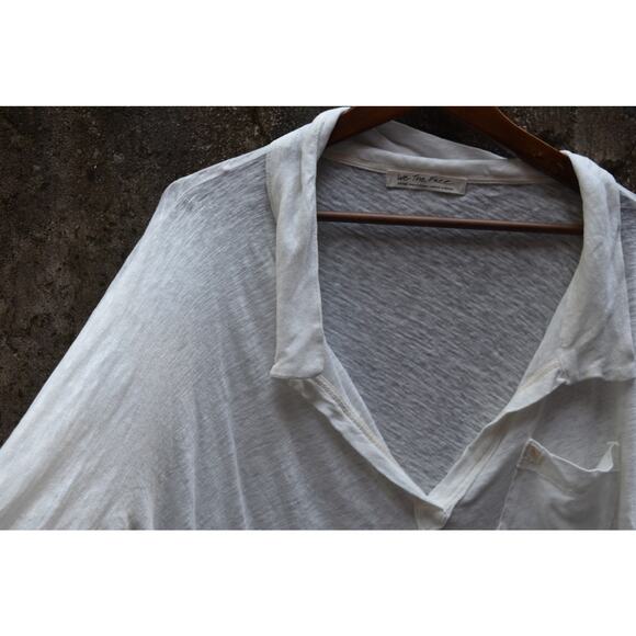 We The Free by Free People White Linen Cotton Collared V-Neck Top – Size M - Picture 3 of 5